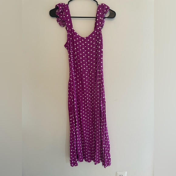 LOFT Dotted Ruffle Strap Pocket Midi Dress - Picture 4 of 7